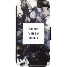 Coque iPhone 13 - Wallet noir Marble Good Vibes Only