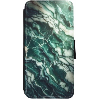 Coque iPhone 13 - Wallet noir Marbre vert majestueux