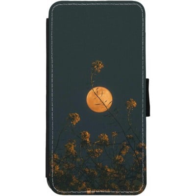 Coque iPhone 13 - Wallet noir Moon Flowers