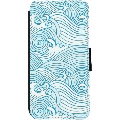 Coque iPhone 13 - Wallet noir Ocean Waves