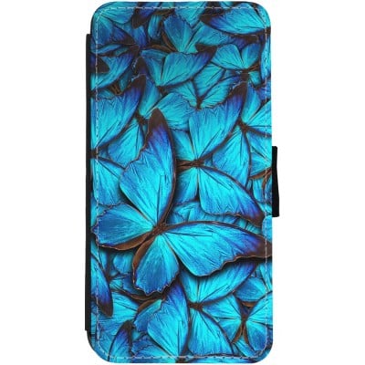 Coque iPhone 13 - Wallet noir Papillon bleu