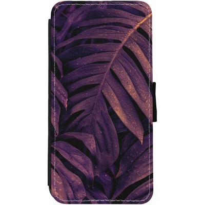 Coque iPhone 13 - Wallet noir Purple Light Leaves