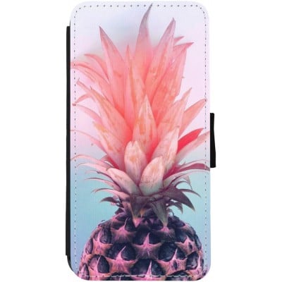 Coque iPhone 13 - Wallet noir Purple Pink Pineapple