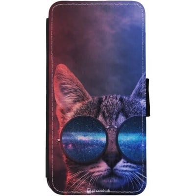 Coque iPhone 13 - Wallet noir Red Blue Cat Glasses