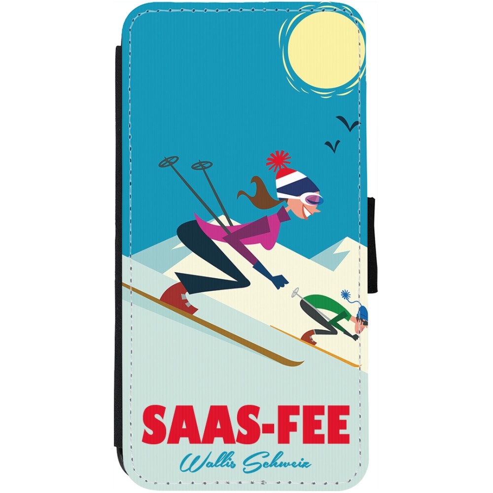 Coque iPhone 13 - Wallet noir Saas-Fee Ski Downhill