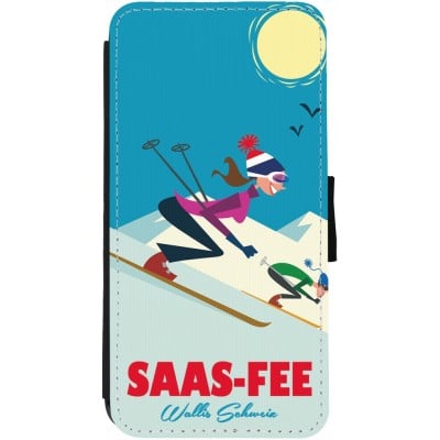 Coque iPhone 13 - Wallet noir Saas-Fee Ski Downhill