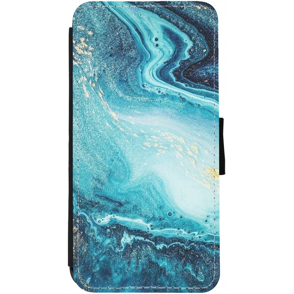 Coque iPhone 13 - Wallet noir Sea Foam Blue