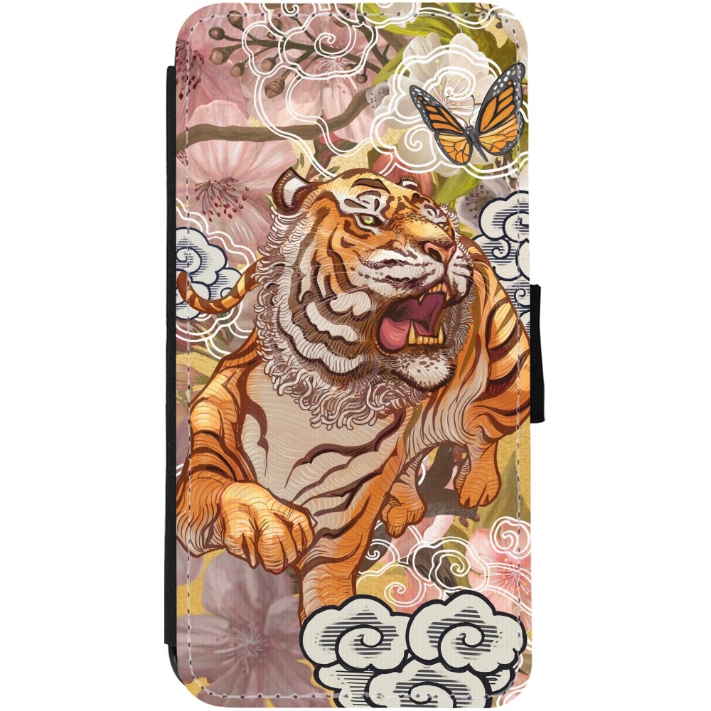 Coque iPhone 13 - Wallet noir Spring 23 japanese tiger