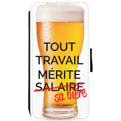 Coque iPhone 13 - Wallet noir Tout travail mérite sa bière