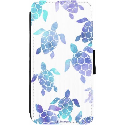 Coque iPhone 13 - Wallet noir Turtles pattern watercolor