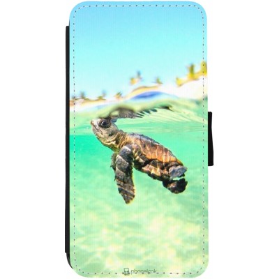 Coque iPhone 13 - Wallet noir Turtle Underwater