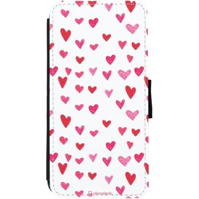 Coque iPhone 13 - Wallet noir Valentine 2022 Many pink hearts