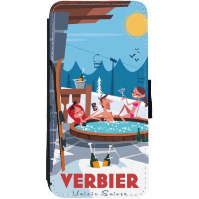 Coque iPhone 13 - Wallet noir Verbier Mountain Jacuzzi