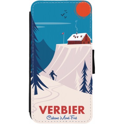 Coque iPhone 13 - Wallet noir Verbier Cabane Mont-Fort