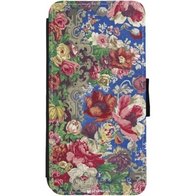 Coque iPhone 13 - Wallet noir Vintage Art Flowers