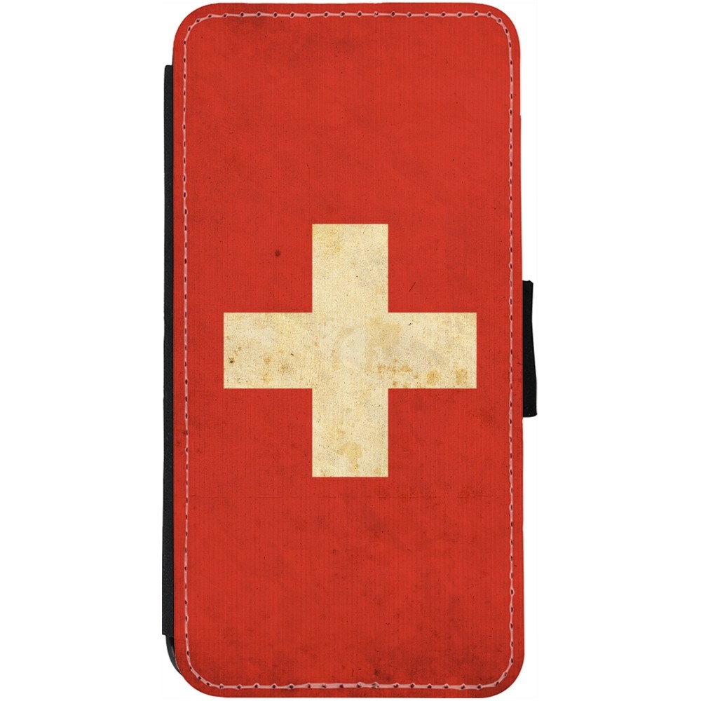 Coque iPhone 13 - Wallet noir Vintage Flag SWISS