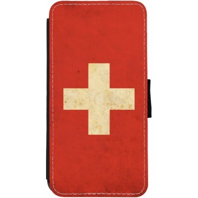 Coque iPhone 13 - Wallet noir Vintage Flag SWISS