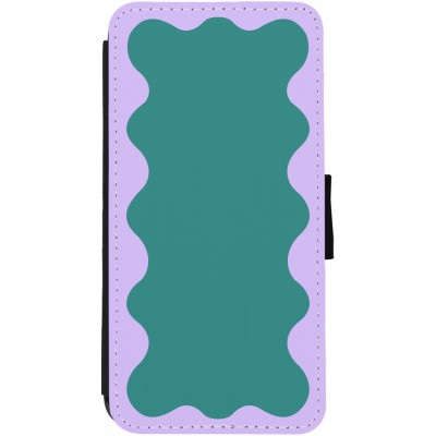 Coque iPhone 13 - Wallet noir Wavy Rectangle Green Purple