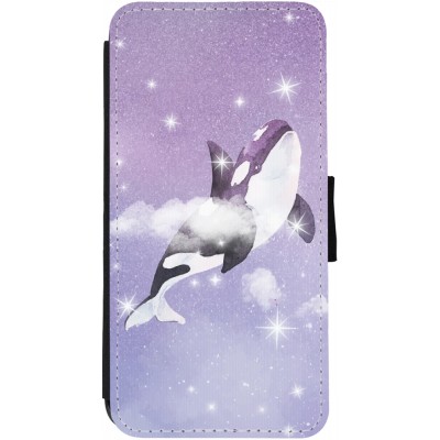 Coque iPhone 13 - Wallet noir Whale in sparking stars