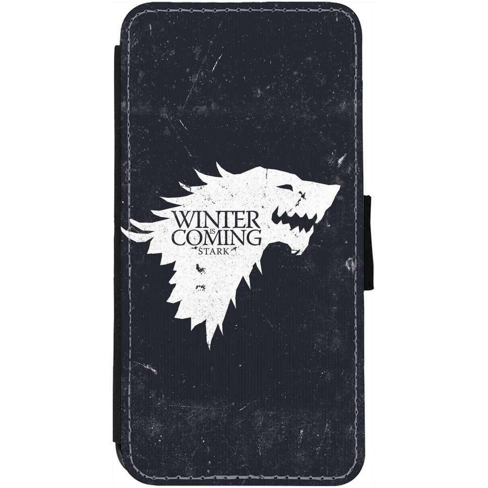 Coque iPhone 13 - Wallet noir Winter is coming Stark