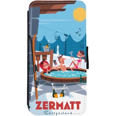 Coque iPhone 13 - Wallet noir Zermatt Mountain Jacuzzi