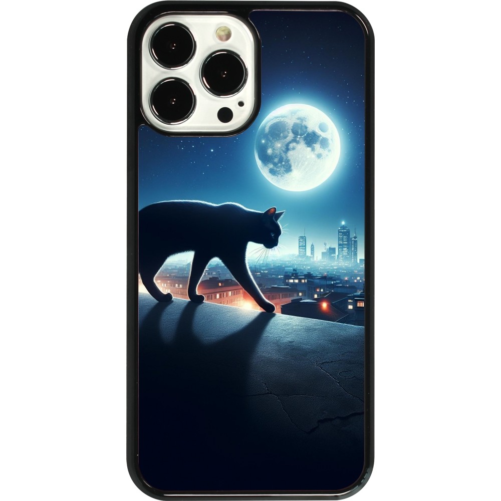 Coque iPhone 13 Pro Max - Chat noir sous la pleine lune