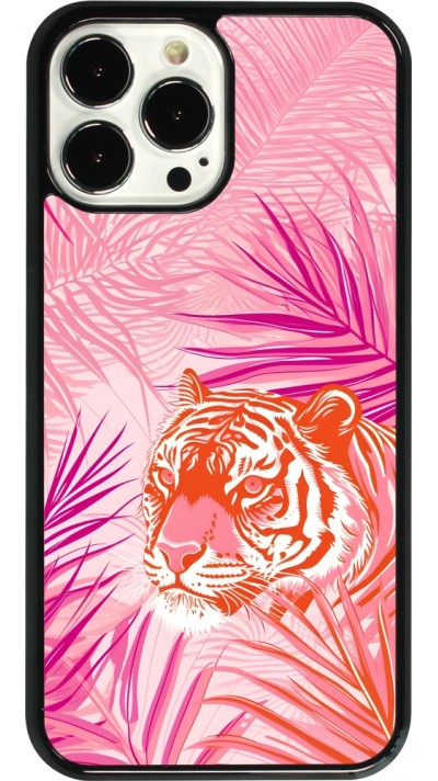 Coque iPhone 13 Pro Max - Tigre palmiers roses