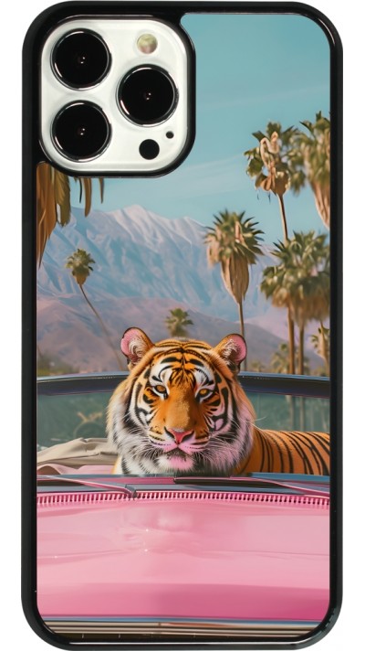 Coque iPhone 13 Pro Max - Tigre voiture rose