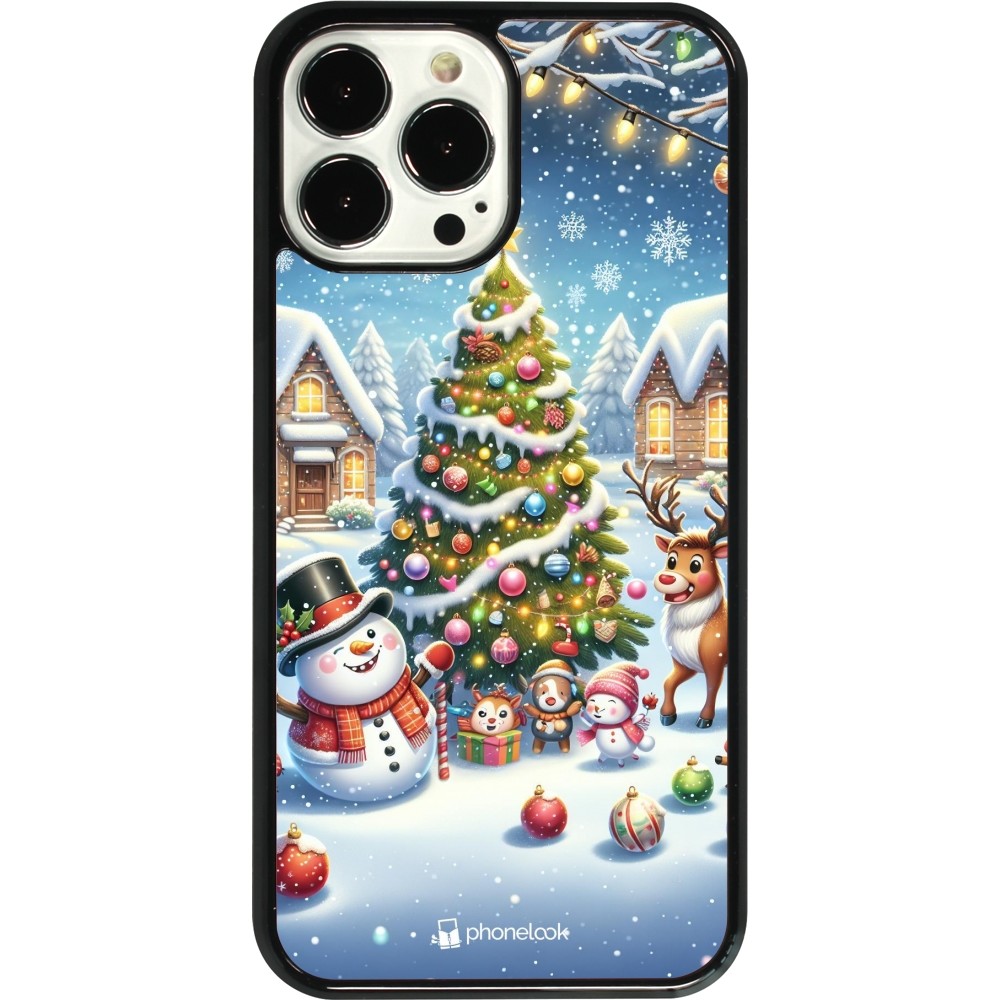 Coque iPhone 13 Pro Max - Noël 2023 bonhomme de neige et sapin