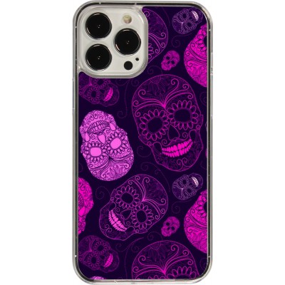 Coque iPhone 13 Pro Max - Plastique transparent Halloween 2023 pink skulls