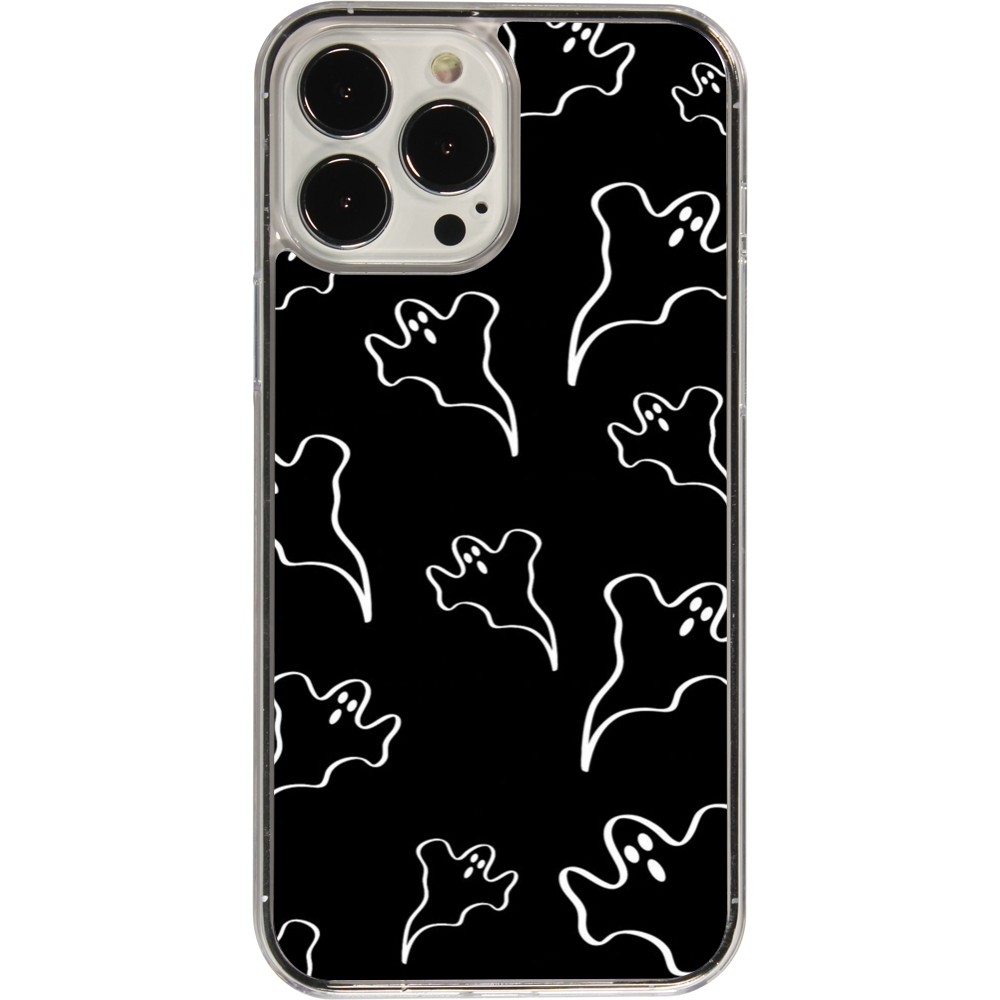 Coque iPhone 13 Pro Max - Plastique transparent Halloween 2024 black and white ghosts