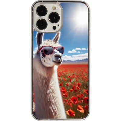 Coque iPhone 13 Pro Max - Plastique transparent Lama Chic en Coquelicot