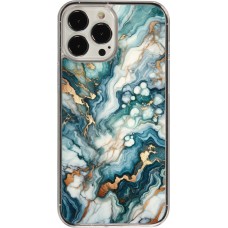 Coque iPhone 13 Pro Max - Plastique transparent Marbre Vert Bleu Doré