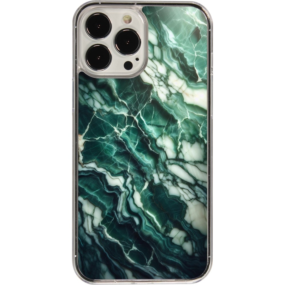 Coque iPhone 13 Pro Max - Plastique transparent Marbre vert majestueux