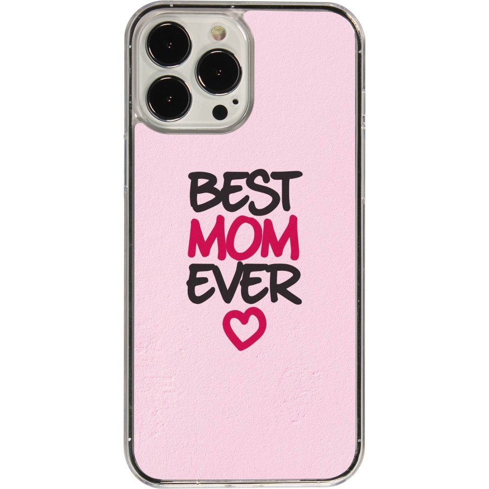 Coque iPhone 13 Pro Max - Plastique transparent Mom 2023 best Mom ever pink