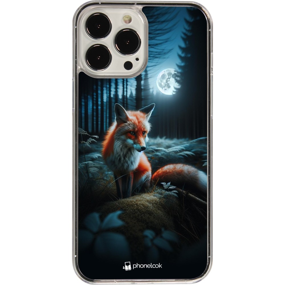 Coque iPhone 13 Pro Max - Plastique transparent Renard lune forêt