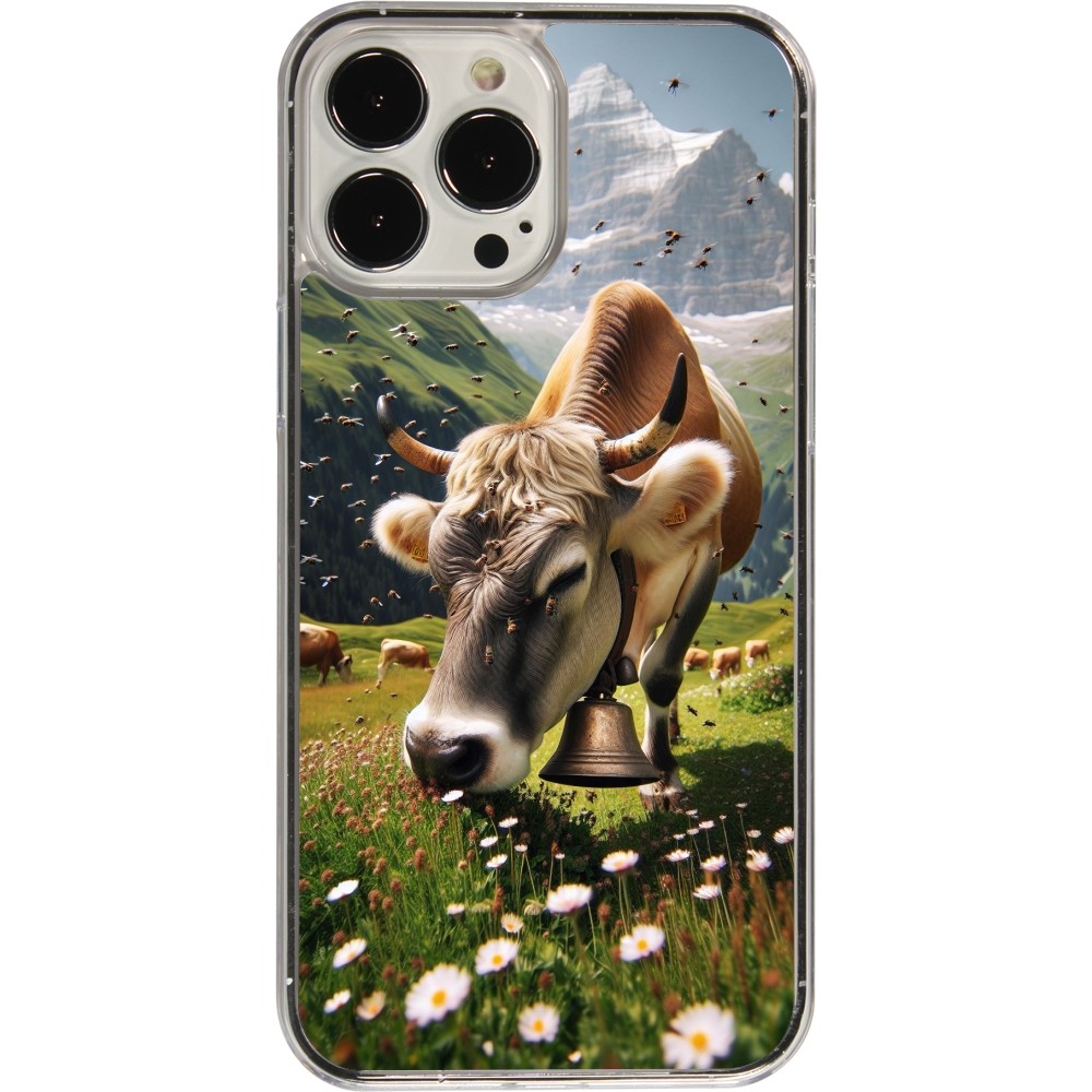 Coque iPhone 13 Pro Max - Plastique transparent Vache montagne Valais