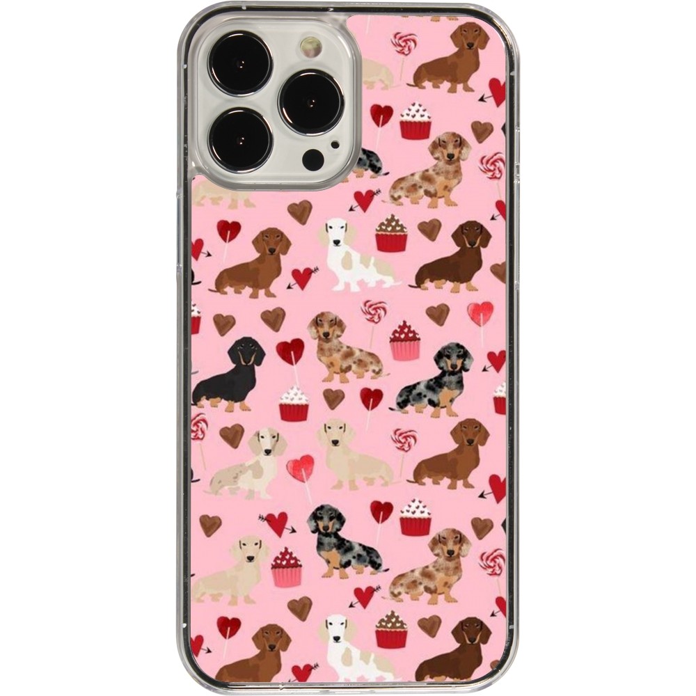 Coque iPhone 13 Pro Max - Plastique transparent Valentine 2024 puppy love