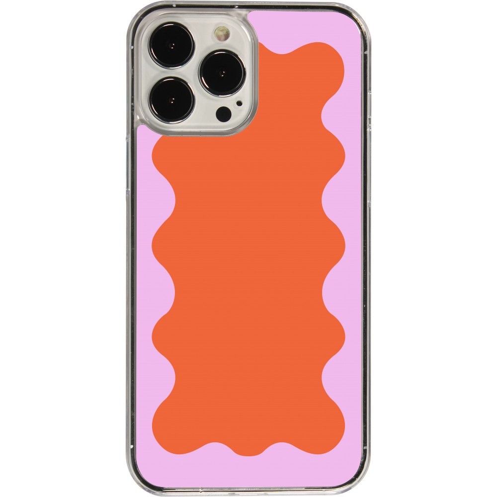 Coque iPhone 13 Pro Max - Plastique transparent Wavy Rectangle Orange Pink