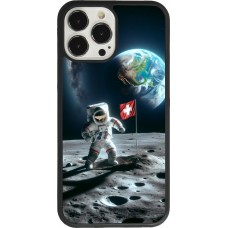 Coque iPhone 13 Pro Max - Silicone rigide noir Astro Suisse sur lune