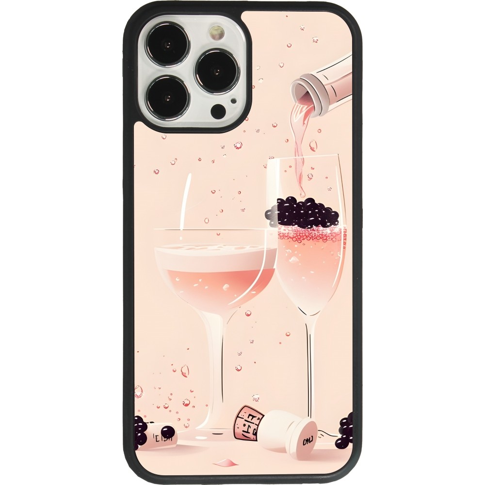 Coque iPhone 13 Pro Max - Silicone rigide noir Champagne Pouring Pink