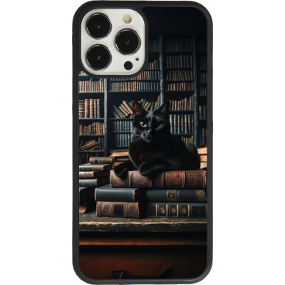 Coque iPhone 13 Pro Max - Silicone rigide noir Chat livres sombres