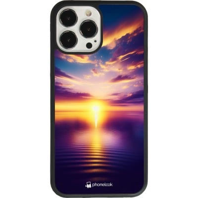 Coque iPhone 13 Pro Max - Silicone rigide noir Coucher soleil jaune violet