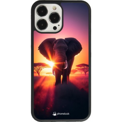 Coque iPhone 13 Pro Max - Silicone rigide noir Elephant Sunrise Beauty