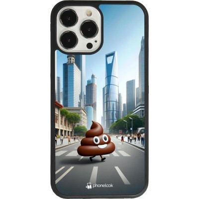 Coque iPhone 13 Pro Max - Silicone rigide noir Emoji Caca walk