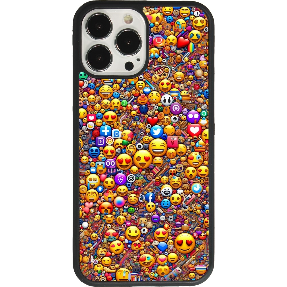 Coque iPhone 13 Pro Max - Silicone rigide noir Emoji mixed