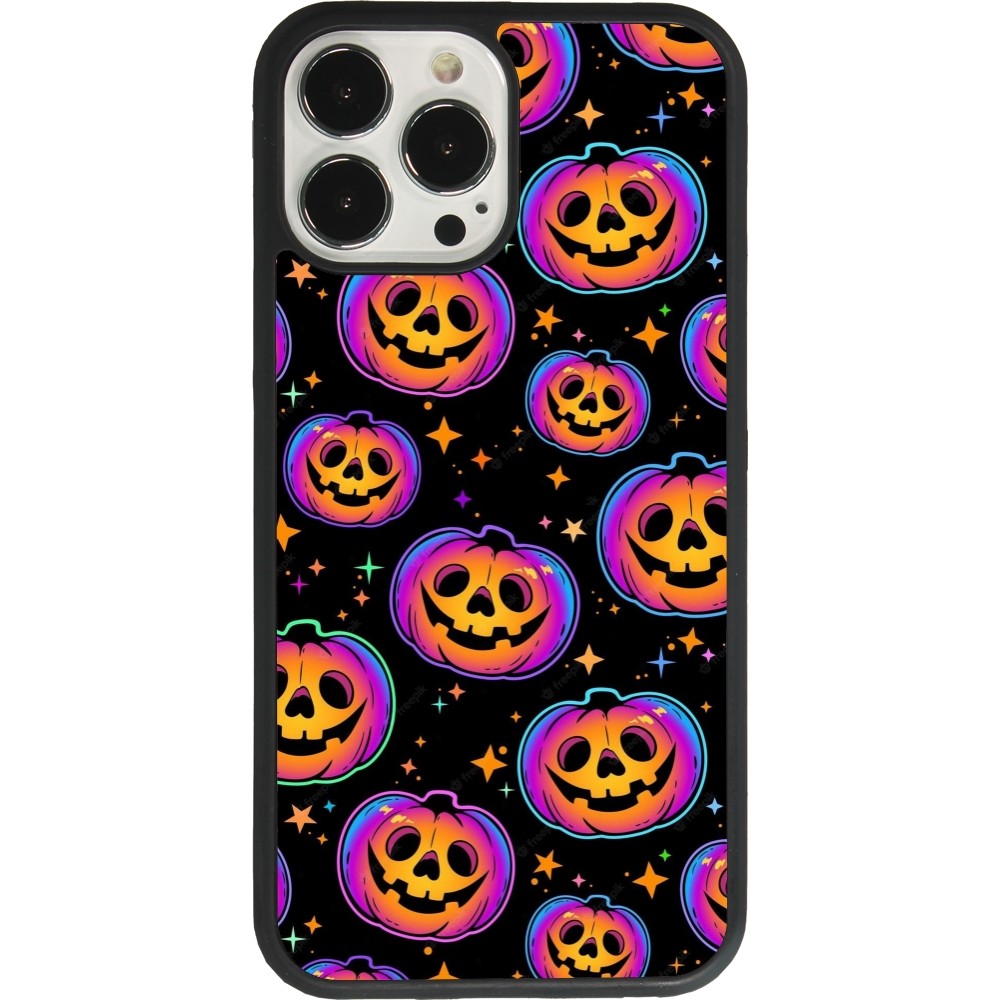 Coque iPhone 13 Pro Max - Silicone rigide noir Halloween 2024 rainbow pumpkins