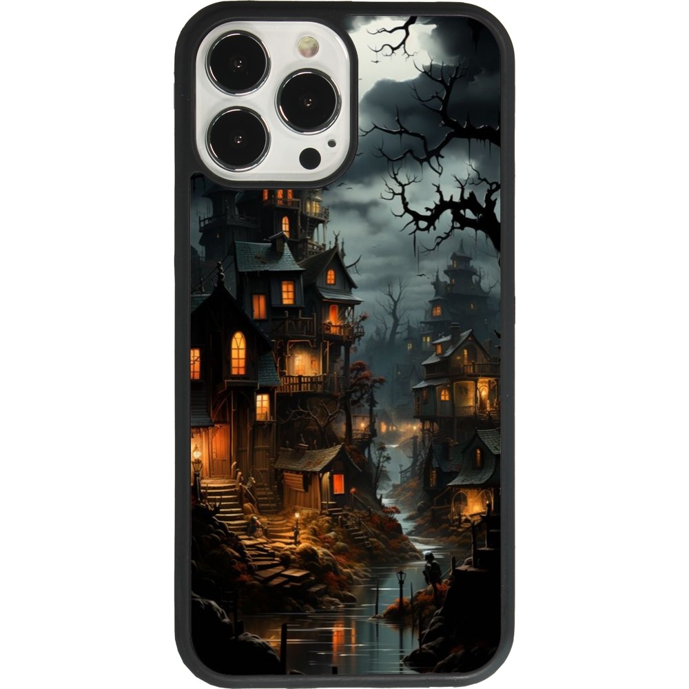 Coque iPhone 13 Pro Max - Silicone rigide noir Halloween 2024 scary town