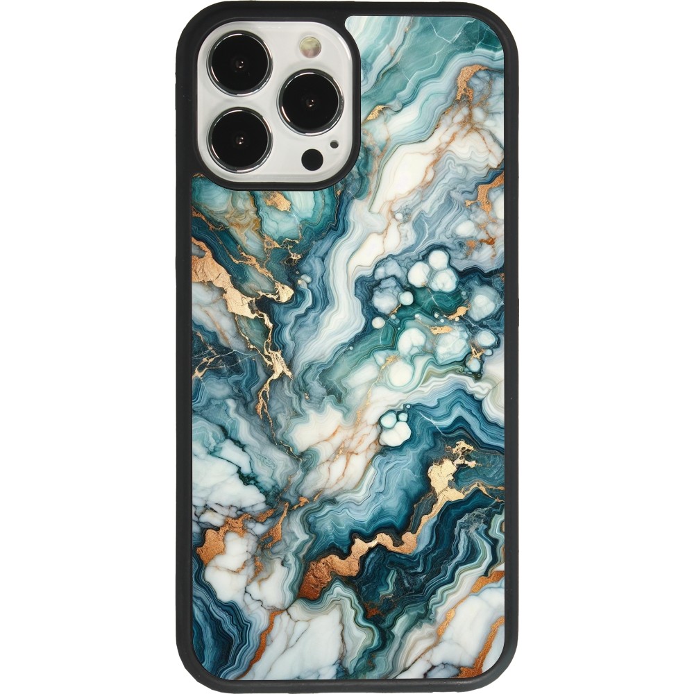 Coque iPhone 13 Pro Max - Silicone rigide noir Marbre Vert Bleu Doré