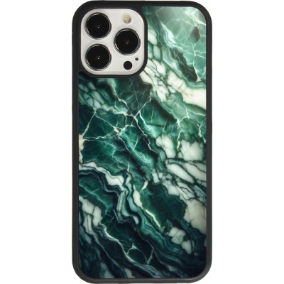 Coque iPhone 13 Pro Max - Silicone rigide noir Marbre vert majestueux